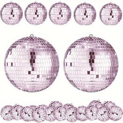 15 piezas de esferas de espejo de disco de vidrio rosa brillante, 8.0/5.99/3.99/3.0 pulgadas, decorativas y colgantes, adecuadas para el hogar, la habitación, Navidad y decoración de vacaciones.