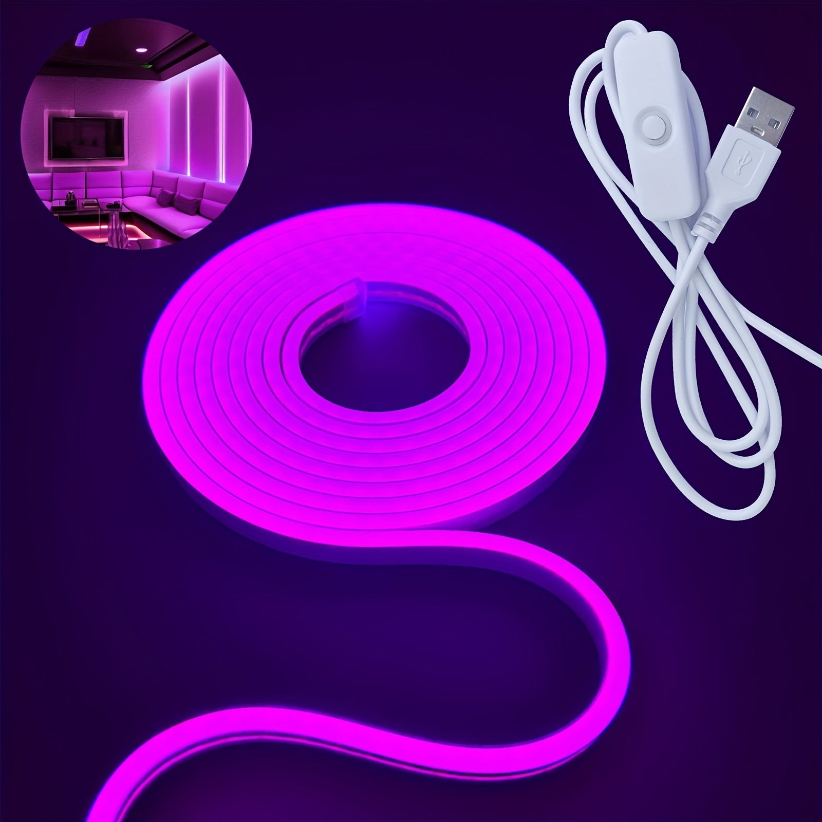 {"translated_text": "Tira de luz neónica de 5V con interfaz USB, color morado 501, cortable, para hacer manualmente diferentes formas, iluminación uniforme, adecuada para interiores y exteriores, pasillos, escaleras, camping, armarios, armarios, iluminac