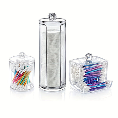 3 piezas de dispensador de hisopos acrílico, caja de almacenamiento para baño, frascos redondos para algodón, porta hisopos, contenedor de palillos, hisopos redondos para baño