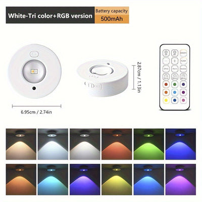 1pc POOKIN LED RGB Luz de carga recargable con mando a distancia, luz inalámbrica de empuje magnético con temporizador y función de cambio de color, aplique de plástico con acabado pulido, alimentado por batería de litio de 500mAh, para cocina, armario y