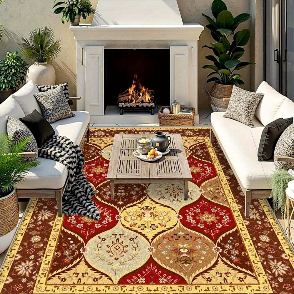 Alfombra de Terciopelo/853gsm Antideslizante Suave y Lujosa para Jardín - Diseño Moderno Geométrico Abstracto, Lavable a Máquina, Decoración Minimalista para Camping y Exteriores en Crema Francesa