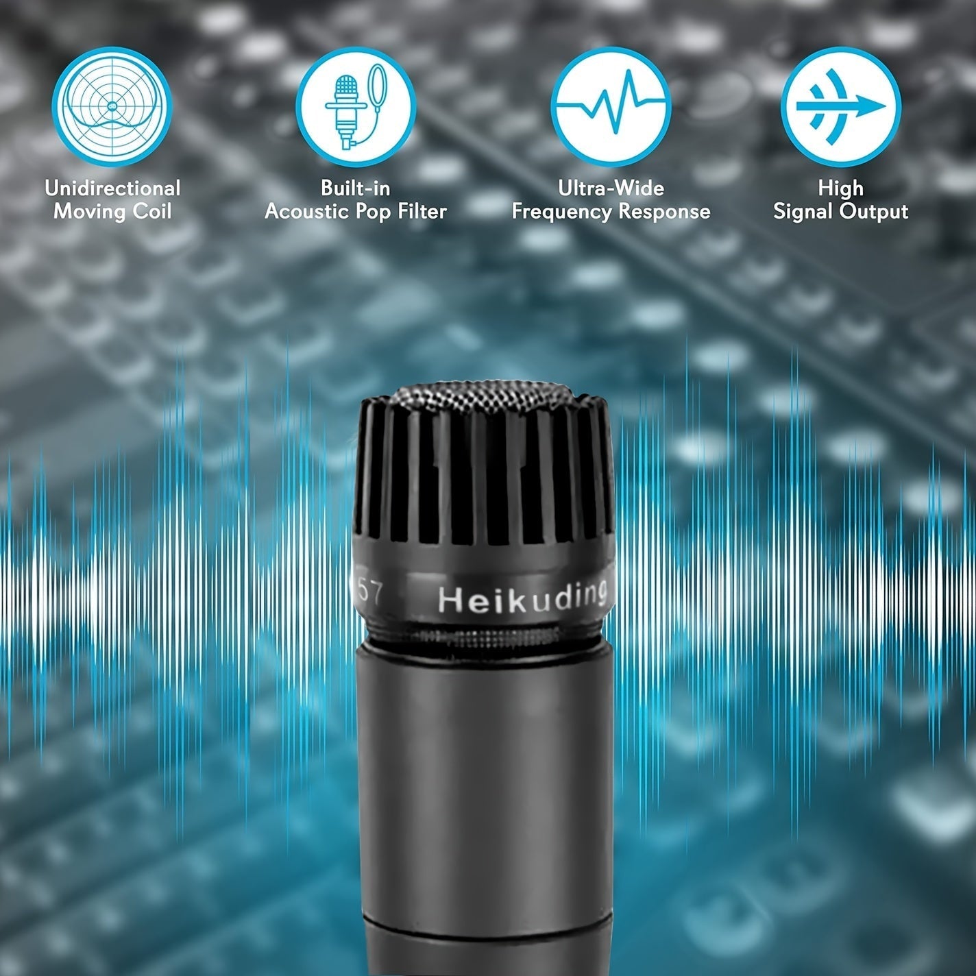 3-Pack Heikuding Micrófono Dinámico Portátil, Estilo SM57, Patrón de Polaridad Unidireccional, Diafragma Pequeño, Metal, Conector XLR, No alimentado, con Clip y Soporte, No requiere Batería