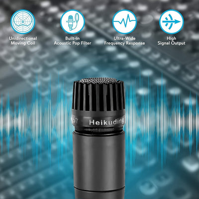3-Pack Heikuding Micrófono Dinámico Portátil, Estilo SM57, Patrón de Polaridad Unidireccional, Diafragma Pequeño, Metal, Conector XLR, No alimentado, con Clip y Soporte, No requiere Batería
