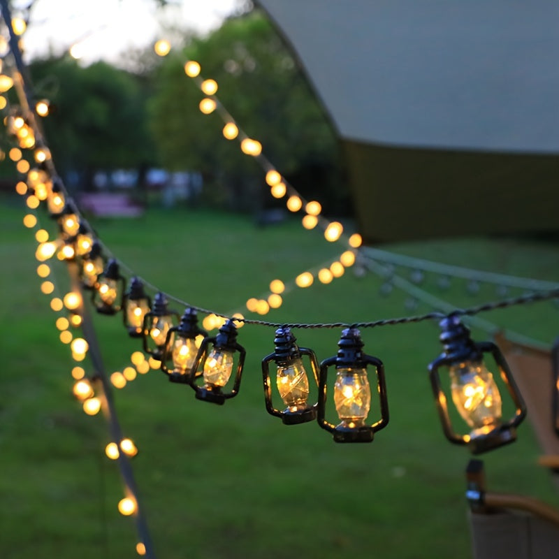 Luces de Cadena de Lámpara de Aceite Vintage con Energía Solar - 20 LED, 16.4ft, Blanco Cálido, 8 Modos de Iluminación, Control Táctil, Iluminación de Ambiente Romántico para Jardín y Camping, Luces Solares Colgantes para Exteriores