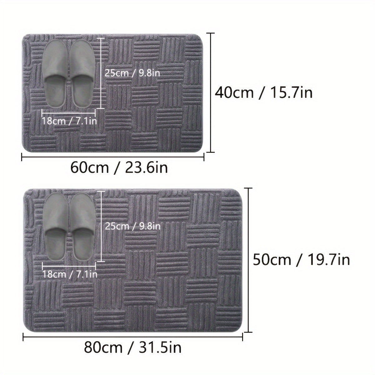 Alfombra de baño gruesa y absorbente de color sólido, cojín suave para el baño, alfombra cuadrada para sala de estar y dormitorio, alfombra de felpa a rayas antideslizante para la entrada.