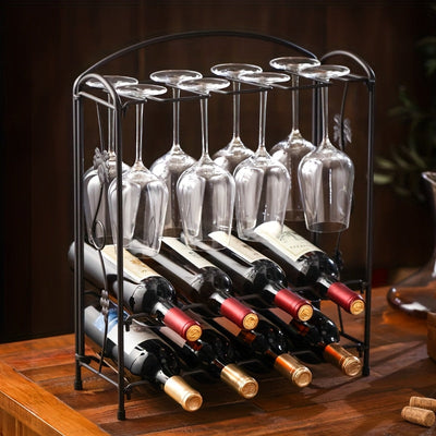 Soporte de Vino Independiente para Suelo, Estante Rústico con Almacenamiento y Repisa para Botellas, Soporte para 4 Botellas en Cocina, Comedor u Oficina, Color Marrón Rústico