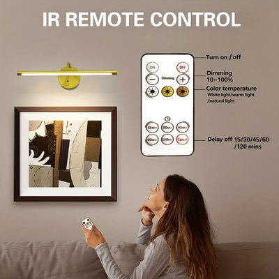 1 lámpara de arte pintura, lámpara de arte regulable con control remoto, 3 temperaturas de color, temporizador, incluye cable USB, iluminación de galería montada en la pared metálica moderna