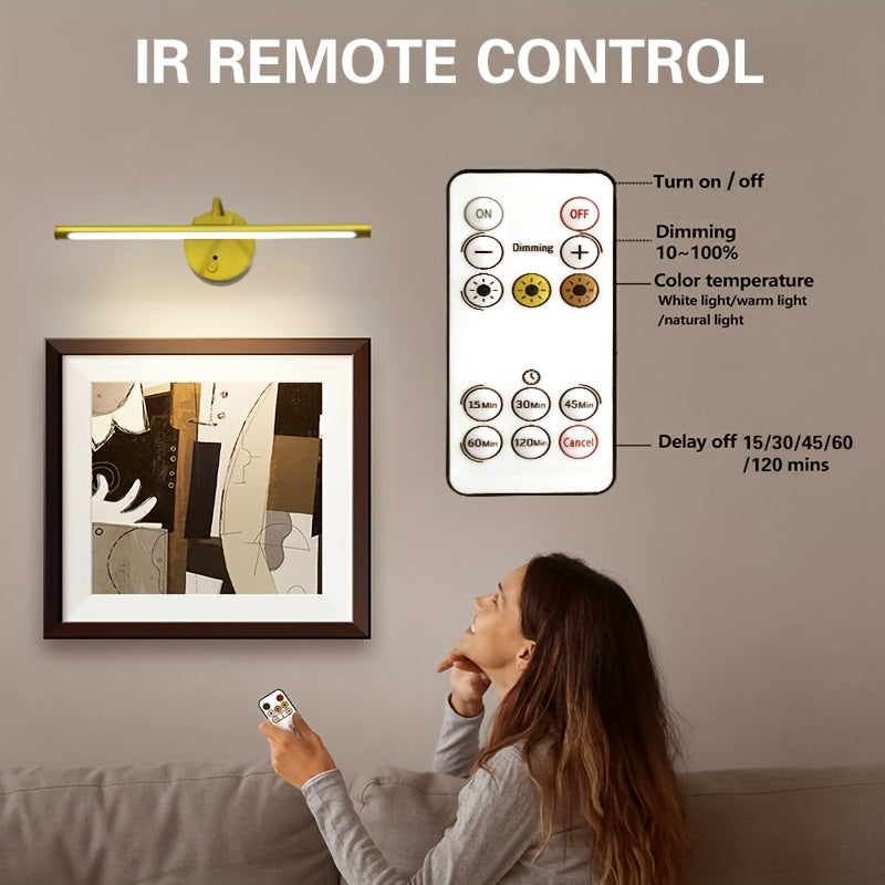 1 lámpara de arte pintura, lámpara de arte regulable con control remoto, 3 temperaturas de color, temporizador, incluye cable USB, iluminación de galería montada en la pared metálica moderna