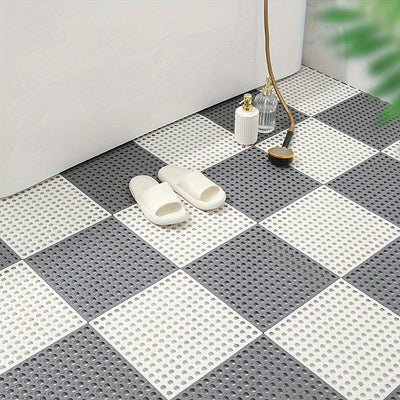 12 piezas de tapetes antideslizantes transparentes para baño con agujeros de drenaje, diseño de plástico duradero a cuadros, alfombrillas antideslizantes para ducha, seguridad en el baño, fácil de limpiar, material fácil de limpiar, patrón a cuadros