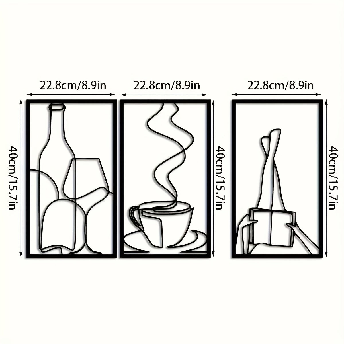 Decoración de pared minimalista de tres piezas para libros metálicos, decoración de pared minimalista para amantes del café, regalo de inauguración