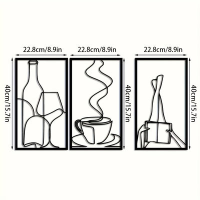 Decoración de pared minimalista de tres piezas para libros metálicos, decoración de pared minimalista para amantes del café, regalo de inauguración