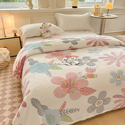Manta de poliéster suave y acogedora con diseño floral vibrante y multicolor, ideal para el hogar, la oficina, el camping y los viajes, perfecta para todas las estaciones, uso en la oficina | Ropa de cama vibrante | Plush de poliéster, ropa de cama flora