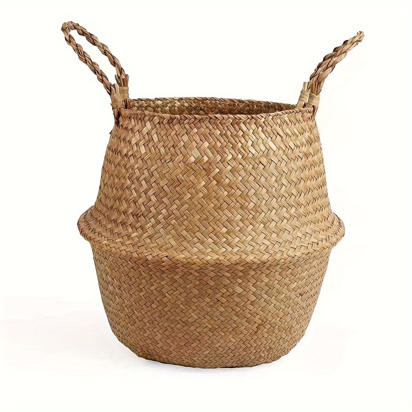 Cesta de almacenamiento rústica de fibra de palma, parte superior abierta, vista de ventana, material de tela, estilo vintage, para plantas, ropa, picnic, víveres, organizador para el hogar y la cocina
