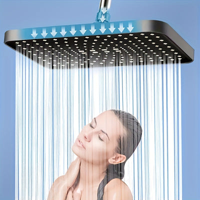 1pc Cabezal de Ducha Cuadrado Montado en la Pared de Alta Presión - Diseño Contemporáneo de Plástico, 304x118mm, Cobertura Completa con Flujo Uniforme del Agua, Fácil Instalación para Baño Doméstico, Soporte para Cabeza de Ducha, Accesorio Moderno para e