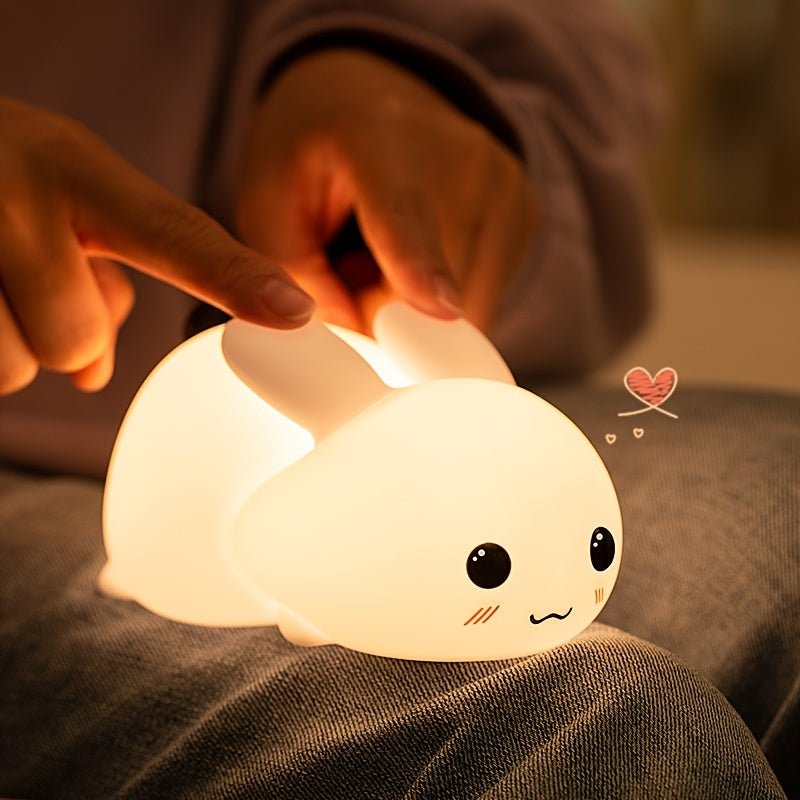1 Luz nocturna de silicona con forma de conejo de jade, regalo creativo, carga USB, control remoto colorido, atenuación táctil, luces LED para dormir.