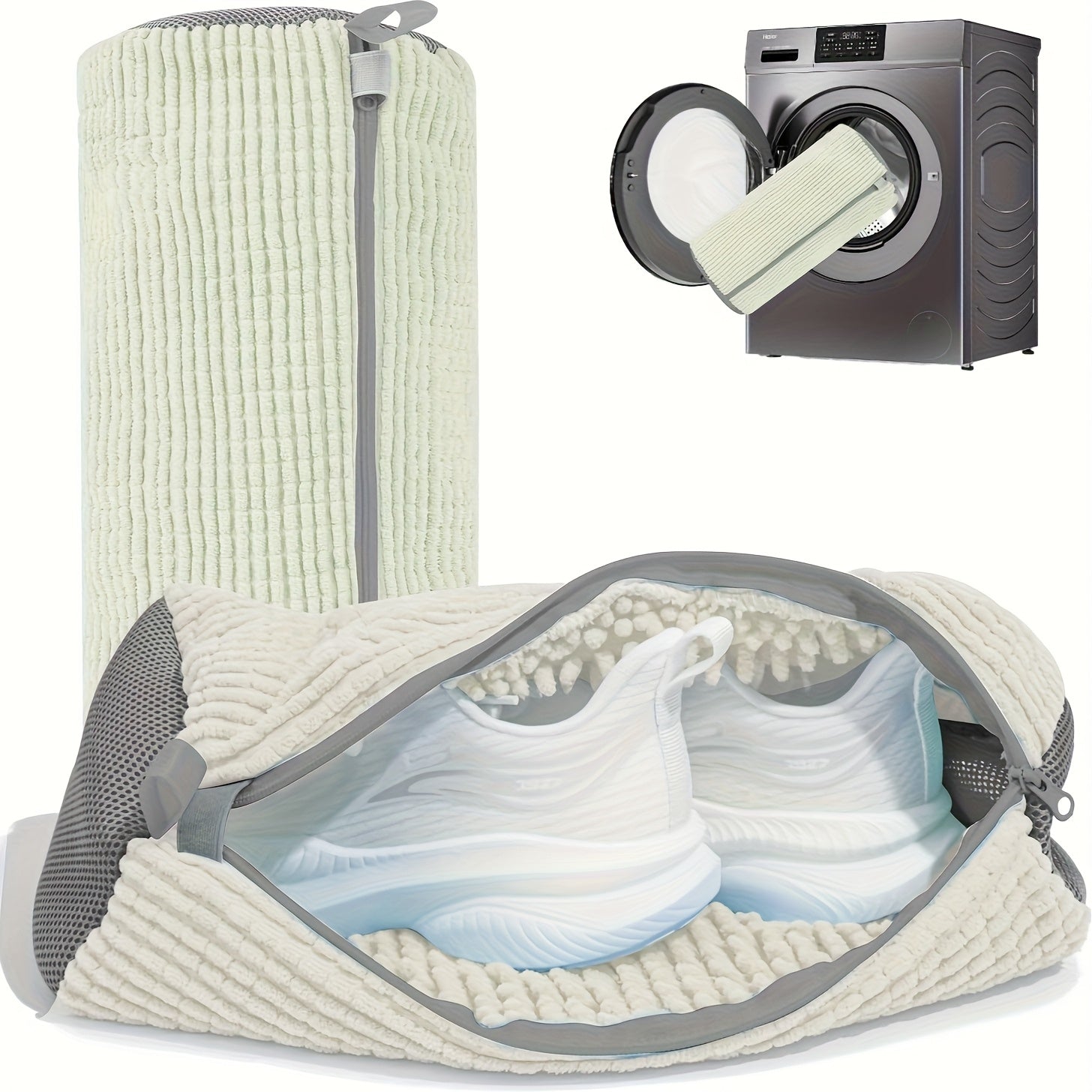 Bolsa para lavar zapatos en lavadora, limpieza profunda 360°, bolsa reutilizable para lavadora y secadora, protege tenis y zapatos deportivos, evita manchas, tamaño 39 cm x 19 cm, cierre invisible duradero, protección completa para zapatos y lavadora, ju