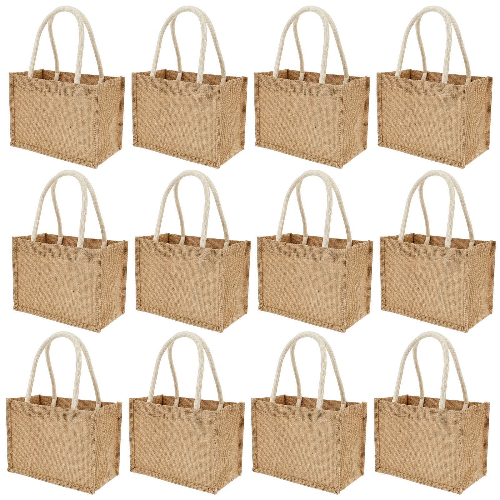 12 bolsas de yute mini, bolsas de playa de yute con asas, bolsas de compras reutilizables, bolsas de regalo de yute, bolsas multiusos para viajes, playa, escuela y actividades al aire libre