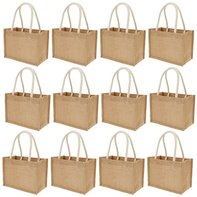 12 bolsas de yute mini, bolsas de playa de yute con asas, bolsas de compras reutilizables, bolsas de regalo de yute, bolsas multiusos para viajes, playa, escuela y actividades al aire libre