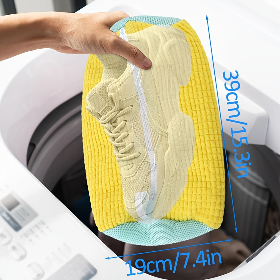 2 bolsas lavadoras para zapatos, bolsas reutilizables para lavar tenis en lavadora, bolsas de lavado para lavadora y secadora, limpieza profunda de 360° con cierre seguro, para todo tipo y talla de zapatos (amarillo), aptas para lavadora y secadora, acce