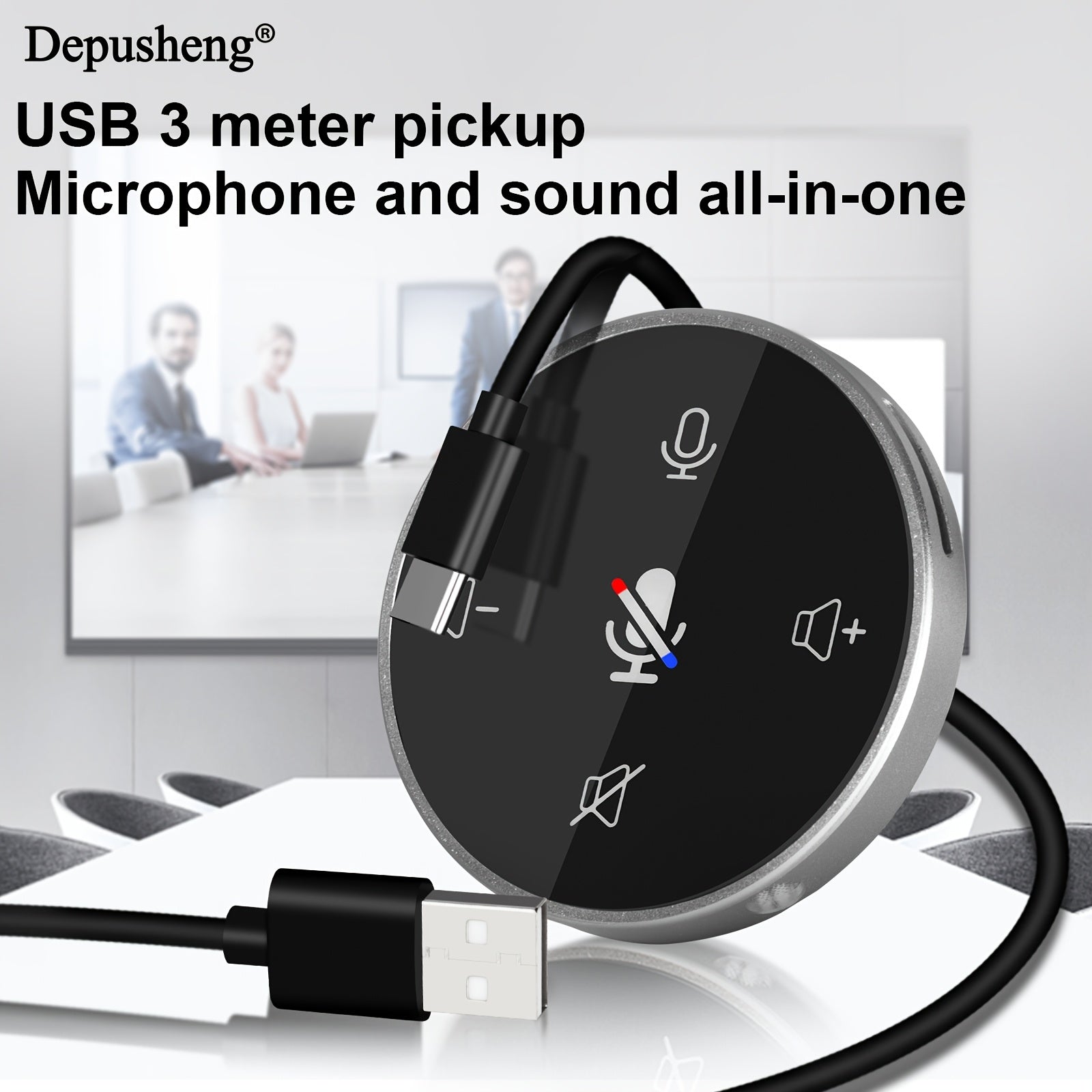 Altavoz y micrófono de conferencia Depusheng, compatible con ordenadores de sobremesa y portátiles, fácil de usar con enchufe y funcionamiento, incluye altavoz con indicador LED, ideal para llamadas en línea y grabación de video, en color negro.