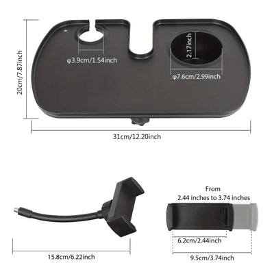 Soporte de micrófono ajustable con bandeja y soporte para teléfono inteligente con abrazadera, material ABS, ajuste universal para escenario, transmisión en vivo y conciertos - Negro
