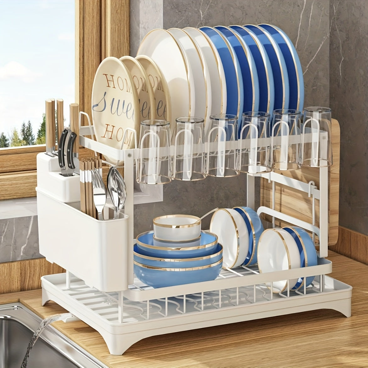 Soporte Multifuncional para Tazones y Palillos de Acero Inoxidable 304, Estilo Minimalista Moderno, Gran Capacidad, Almacenamiento Inteligente de Utensilios