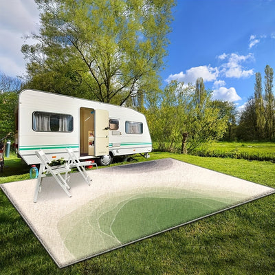 Alfombra Exterior Seven Deer 850gsm Lavable a Máquina - Diseño Retro de Rayas Abstracto, Antideslizante, 100% Poliéster, Rectangular Grande para Patio, Jardín y Camping