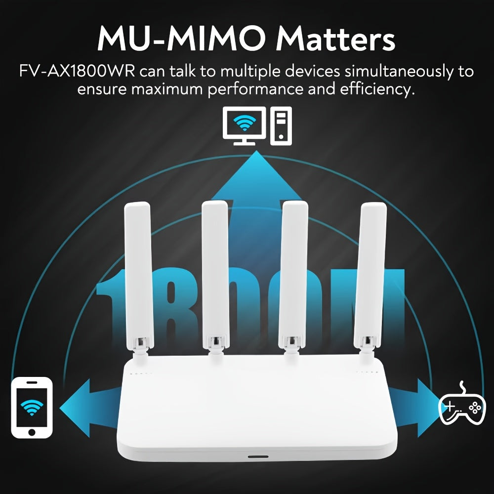 Wifi Internet, 1800Mbps Router Wifi 6 de doble banda - 1200Mbps para red de área amplia/red de área local, cobertura remota adecuada para el hogar y la oficina, admite modos de router/punto de acceso/repetidor, funciona en frecuencias de 5Ghz y 2.4Ghz.