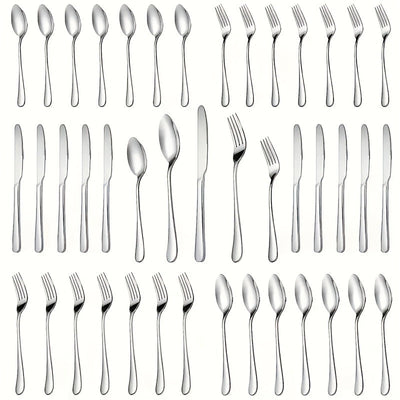 Juego de cubiertos de 30 piezas, cubiertos de acero inoxidable con acabado pulido espejo, incluye cuchillos para carne, tenedores de cena, cucharas, cucharas de café, tenedores de postre, aptos para lavavajillas, ideales para uso doméstico y en restauran