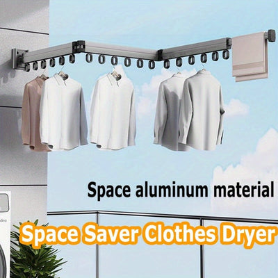 Perchero Plegable de Pared para Ahorrar Espacio - Interior, Barra de Secado Telescópica para Edredones y Ropa, Instalación Sin Taladro, Ganchos de Utilidad