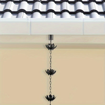 1pc Cadena de Lluvia en Forma de Loto - Desagüe Exterior de Hierro Duradero con Diseño Floral Decorativo, Flujo Eficiente del Agua y Protector de Canalones Sin Salpicaduras para Decoración de Jardín