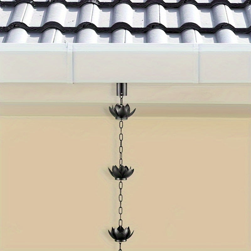 1pc Cadena de Lluvia en Forma de Loto - Desagüe Exterior de Hierro Duradero con Diseño Floral Decorativo, Flujo Eficiente del Agua y Protector de Canalones Sin Salpicaduras para Decoración de Jardín