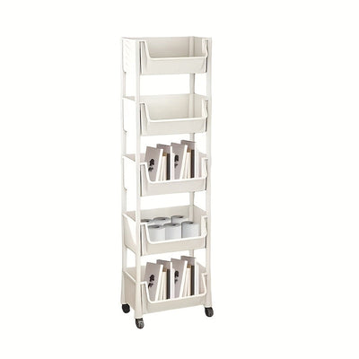 Carrito organizador giratorio de 5 niveles con ruedas – Plástico resistente, ahorrador de espacio para utensilios de cocina, productos de limpieza, ropa, libros y más – Ideal para el hogar, oficina o baño, isla de cocina | Organizador multifuncional | Ca