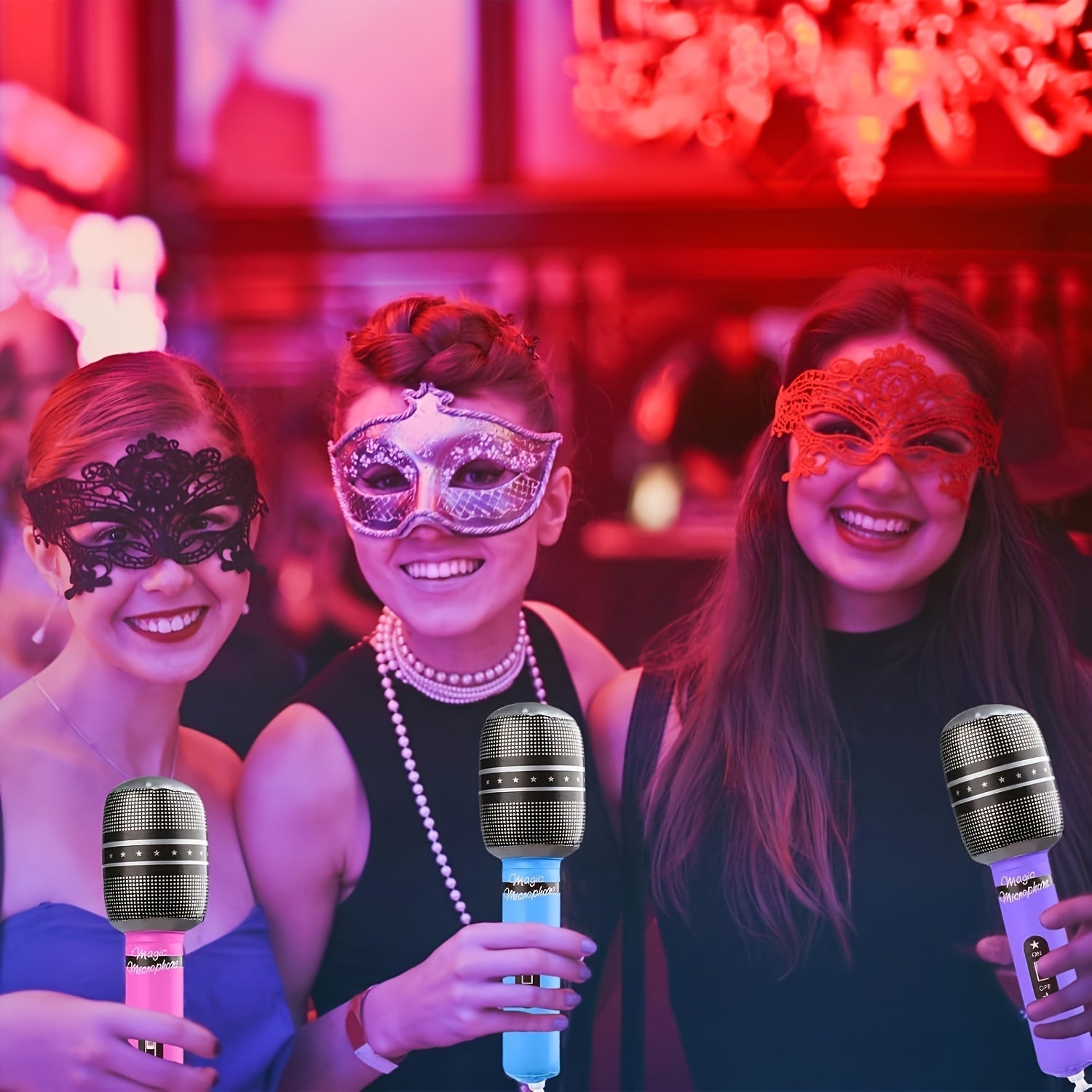 Juego de Micrófonos Inflables Multicolor, Ideal para Fiestas Neon de los 80s, Eventos Temáticos Musicales y Decoraciones de Cumpleaños – Añade Diversión a Cualquier Reunión