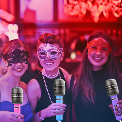 Juego de Micrófonos Inflables Multicolor, Ideal para Fiestas Neon de los 80s, Eventos Temáticos Musicales y Decoraciones de Cumpleaños – Añade Diversión a Cualquier Reunión