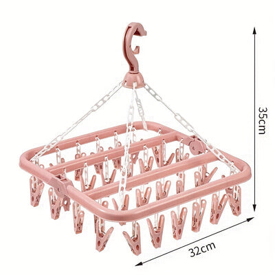 1pc 32-clip Gran Capacidad Percha De Calcetines De Plástico Duradera Para Ropa Interior, Secador De Ropa Para Ropa Duradera, Percha Para Ropa Para Organizador De Almacenamiento Doméstico Para Baño, Dormitorio, Armario, Hogar, Dormitorio, Rosa / Azul / Ve