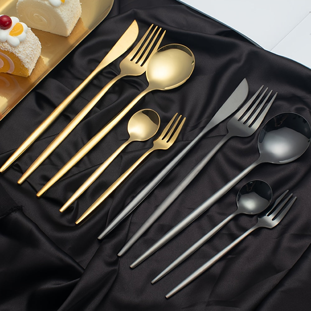 Juego de 30 Piezas de Cubiertos Finos de Acero Inoxidable: Cuchillo para Bistec, Tenedor y Cucharilla Postre - Kit de Vajilla para Hogar y Restaurantes