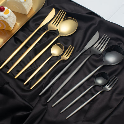 Juego de cubiertos de acero inoxidable delgado estilo portugués, 30 piezas: cuchillo para carne, tenedor para cena, cuchara para postre y tenedor para postre - Juego de vajilla para hogar y restaurantes