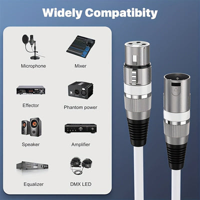 Conjunto de 2 cables para micrófono XLR premium, 15.24 metros - Blanco perla equilibrado con conectores macho a hembra de 3 pines, cobre libre de oxígeno para una transmisión de sonido clara, ideal para actuaciones en vivo, estudios y sistemas de altavoc