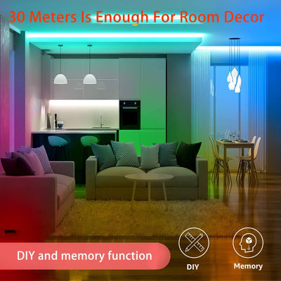 Decoración inteligente de habitaciones con luz LED sincronizada con música, tira de luces RGB fácil de instalar, temporizador y ritmo sincronizado, para dormitorio, sala de estar, hogar, Halloween y decoración de bodas