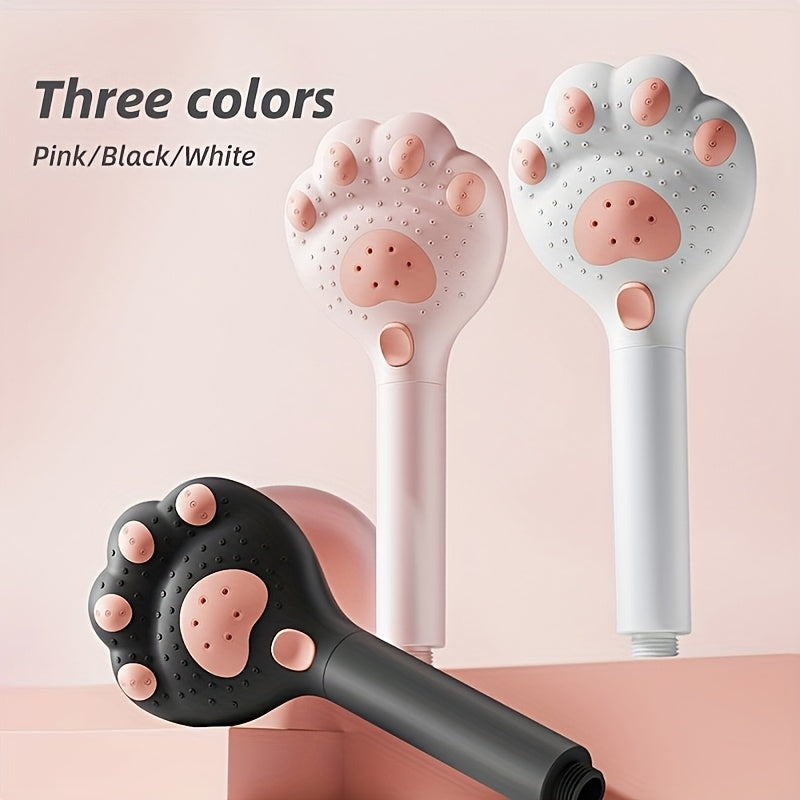 1 cabezal de ducha portátil presurizado, diseño de pata de gato, hermoso y moderno, cabezal de ducha con filtro de masaje ajustable en 3 modos, adecuado para baño, montaje en pared y colgante, material plástico, regalo ideal para amantes de los gatos