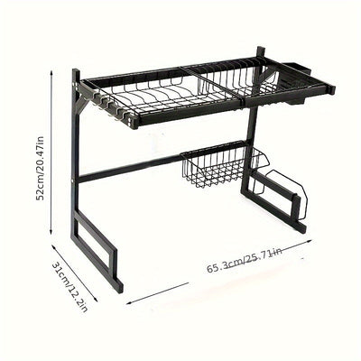 1 pieza de soporte de platos de fregadero de acero inoxidable - Soporte de almacenamiento de cocina de doble capa con soporte de utensilios desmontable y plato de drenaje, organizador de encimera que ahorra espacio, adecuado para uso doméstico y restaura