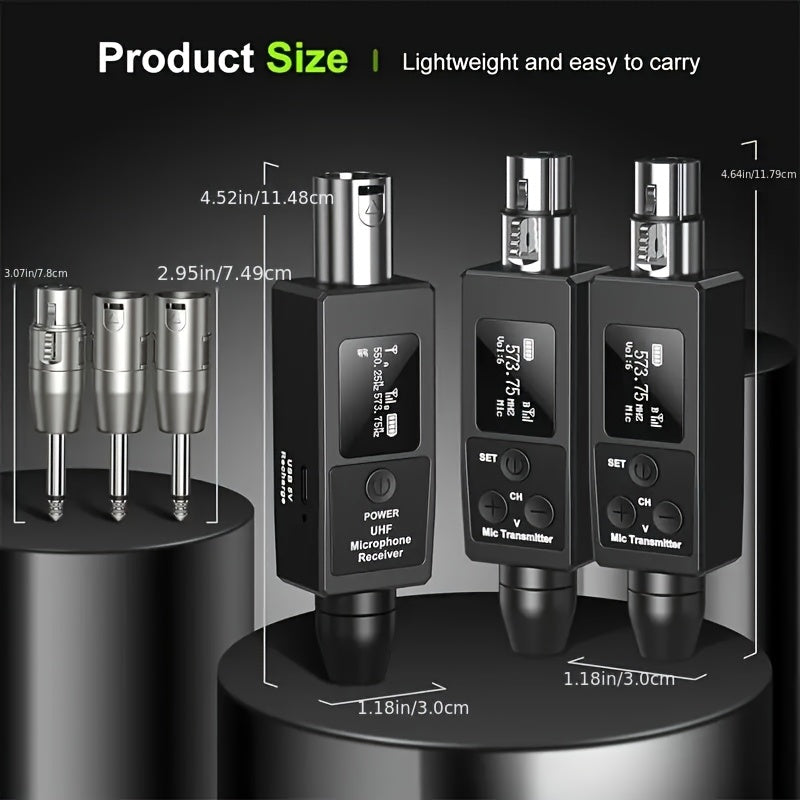 Transmisor y receptor sin varillas UHF con conexión tipo XLR para micrófono, sistema de microfonía inalámbrica compatible con micrófonos dinámicos/condensadores y mezcladoras de audio, adecuado para sistemas PA