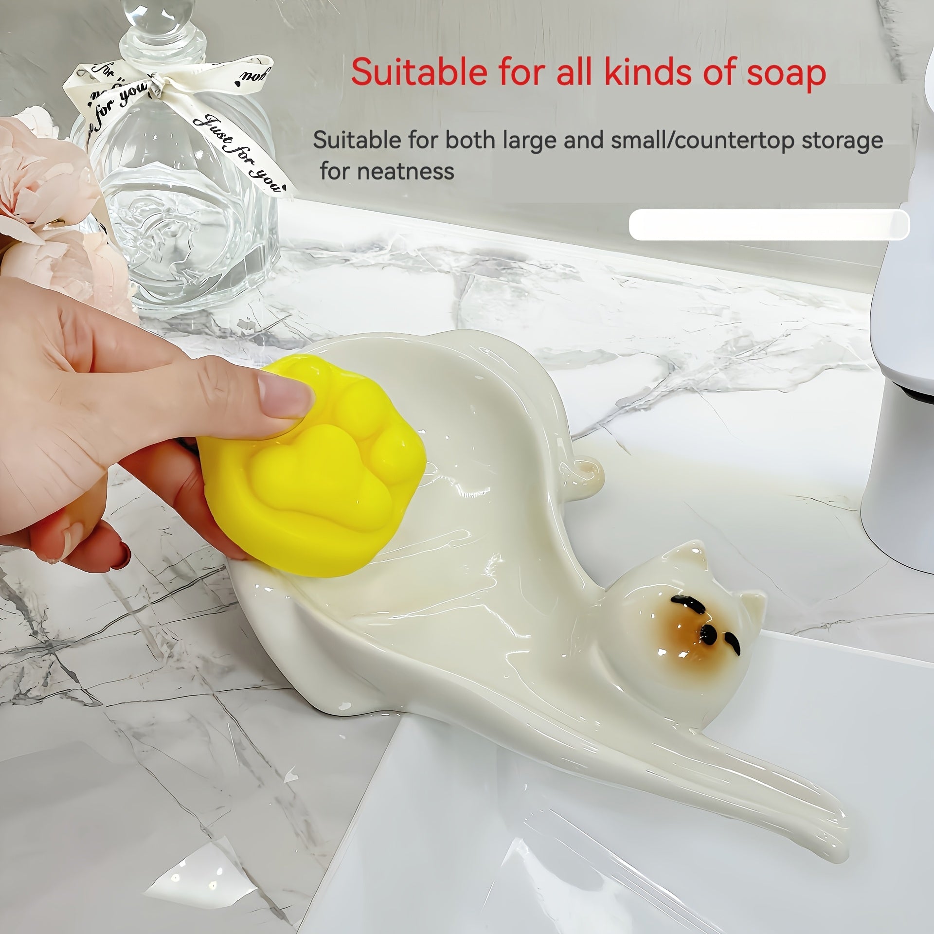 Adorable jabonera de cerámica con forma de gato, ideal para baños y cocinas. Fácil de limpiar, mantiene los jabones secos. Regalo perfecto para Halloween, Navidad, Pascua y más