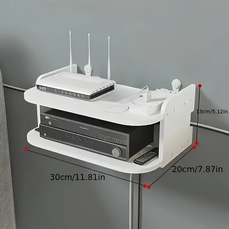 Estante de pared para ahorrar espacio, 1 unidad, material PP, organizador para router y decodificador de TV sin necesidad de taladrar, solución de almacenamiento sin carga, estantes de esquina