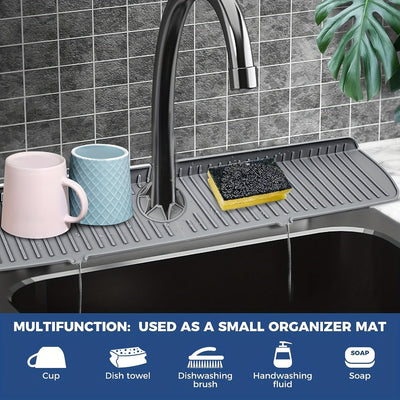 Alfombrilla de goteo para grifo de silicón, base grande para grifo, soporte para esponja de lavar platos, accesorio para fregadero de cocina, protector contra salpicaduras para mesón y baño