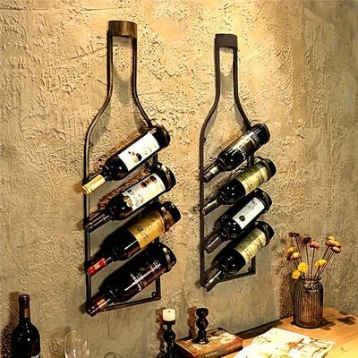 Soporte de Vino de Bronce Vintage para Montar en Pared, Capacidad para 4 Botellas, Organizador Decorativo para Bar en Casa, Decoración Temática de Vino | Montaje Rústico en Pared | Soporte Elegante para Botellas de Vino