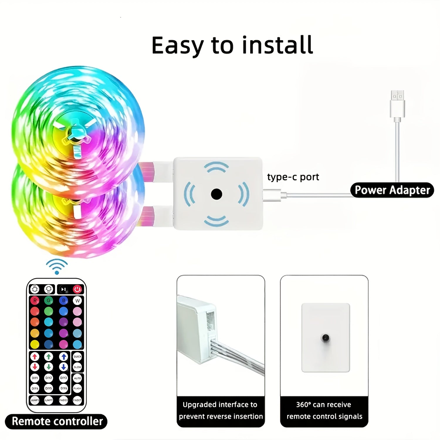 Luces LED RGB Inteligentes NBBUFF con Sincronización Musical - Control por App y Mando a Distancia, Cambio de Colores con Temporizador, Alimentación USB para Dormitorio, Sala, Bodas, Fiestas, Decoración Festiva, Efectos Luminosos Creativos, Instalación F