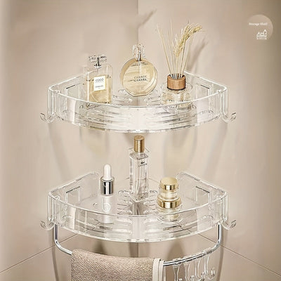 Estante de esquina transparente: Organizador para baño o cocina - Montado en la pared, adecuado para varios tipos de habitaciones, con 5 ganchos para almacenamiento adicional Decoraciones de Halloween y Navidad