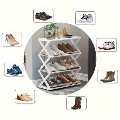 Organizador de zapatos ahorrador de espacio, 4 niveles - Diseño estable y apilable - Elegante soporte tejido de plástico para armario, garaje, entrada principal, adecuado para 30 personas en el hogar.